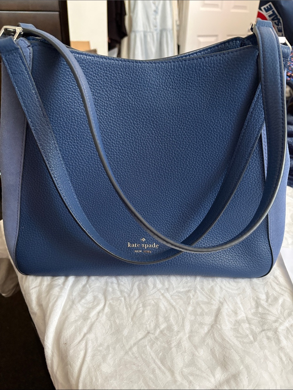 kate spade Leila Blue Pebbled Leather with suede Shoulder Bag